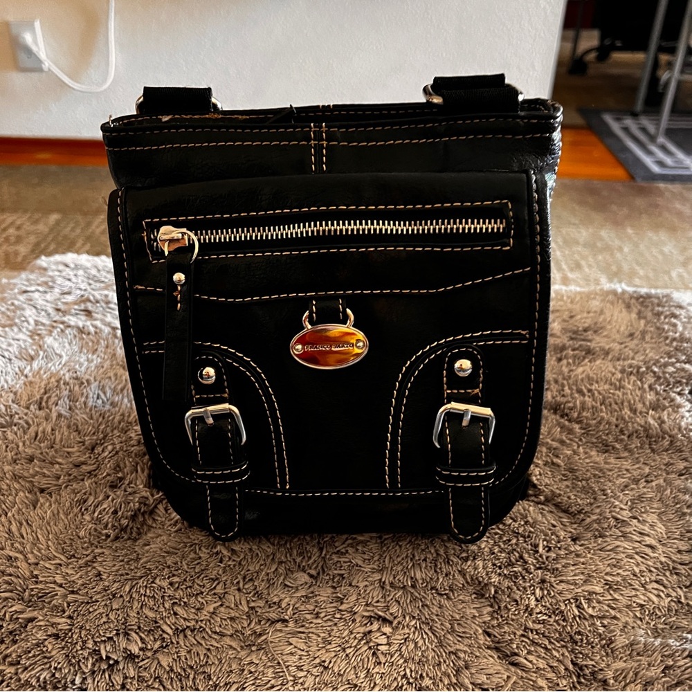 Black Franco Sarto Crossbody Bag with White Stitching